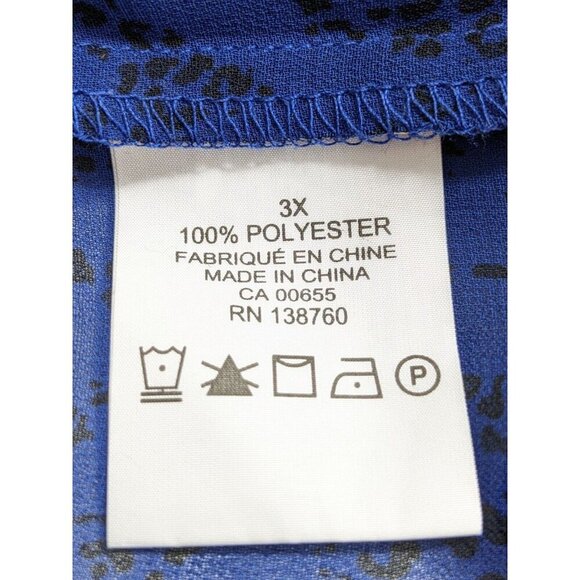 Penningtons Womens Plus Size 3X Blouse Chiffon Sheer Blue Animal Print Ruffle - Picture 5 of 5